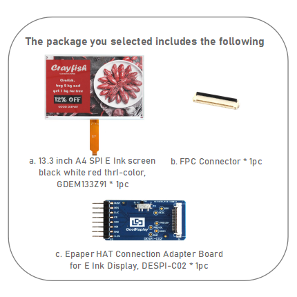 [EOL]13.3" E Ink Display A4 Size Tri-Color (Black/White/Red) 960x680 Resolution