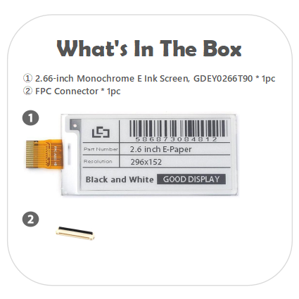 GooDisplay 2.66 Inch E ink Epaper Screen High-Res 296x152 Monochrome Display
