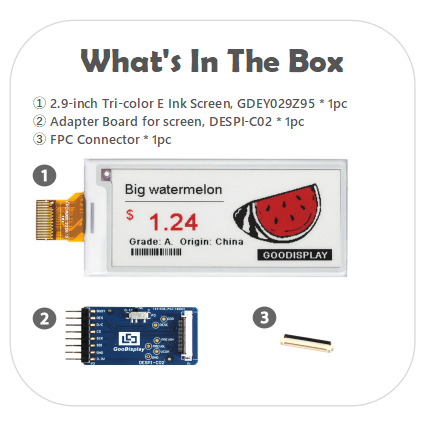 2.9 inch Small ePaper Display Tri-color 1.5s Partial Update 296x128