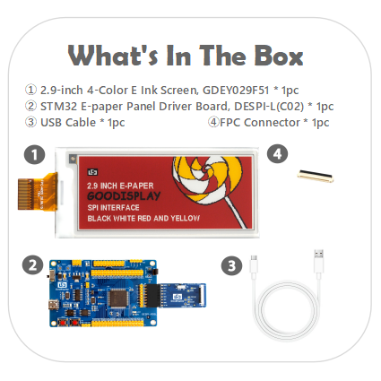 [EOL]2.9-Inch E Ink Display Crisp 296x128 Resolution with Bold Black, White, Yellow, and Red Colors