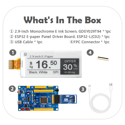 2.9 Inch E-paper Screen 296x128 Customizable 1.5s Fast Refresh Raspberry Pi SPI Display