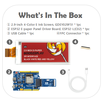[EOL]2.9-Inch E Ink Display Crisp 296x128 Resolution with Bold Black, White, Yellow, and Red Colors
