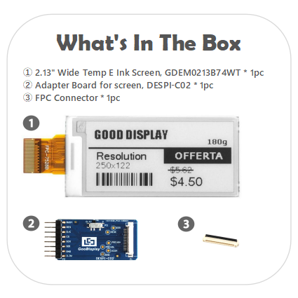 Wide Temperature 2.13-inch E-paper -25℃ to 50℃ E-Ink Display 250x122 Resolution
