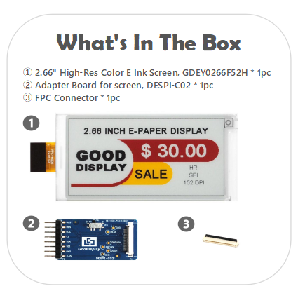 High-Res 2.66" 4-Color E-Ink E-Paper Module 360x184 SPI Ultra-Thin & Low Power
