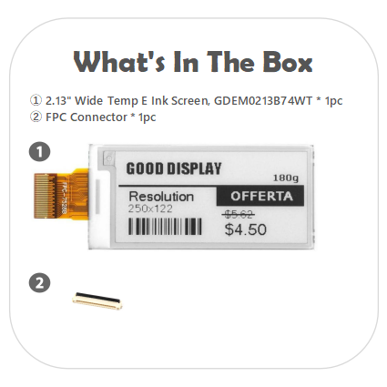 Wide Temperature 2.13-inch E-paper -25℃ to 50℃ E-Ink Display 250x122 Resolution