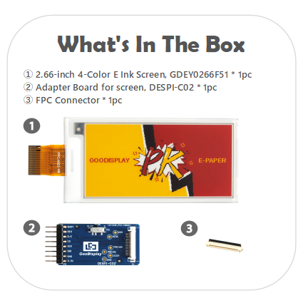 GooDisplay 2.66" 4-color White, Red and Yellow Epaper Display Resolution 296x152