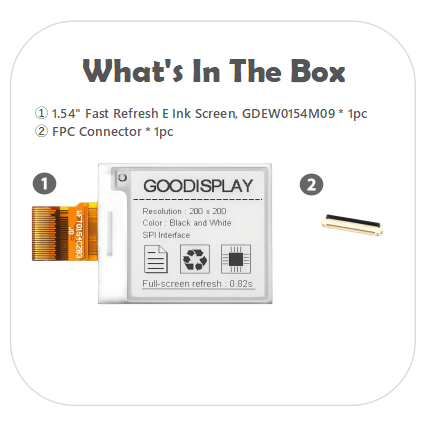 1.54 Inch E-paper Display 200x200 High Resolution 0.82s Refresh Speed