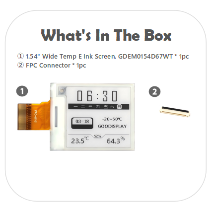 1.54-inch E-paper Display Low Temperature Range -25℃ to 50℃ Resolution 200x200