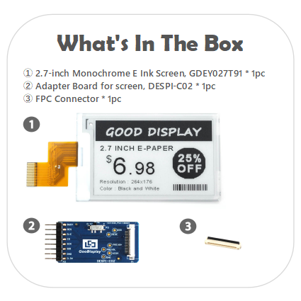 2.7 inch E-Paper 264x176 Resolution Eink Display Communicating via SPI Interface