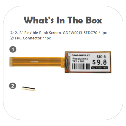 2.13" Flexible Monochrome ePaper Display Ultra-Thin E-Ink Screen 212x104 UC8151D Chipset