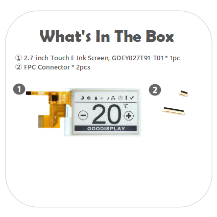2.7 inch touch eink epaper 264x176 resolution epd display with adapter board, GDEY027T91-T01 with STM32 adapter board