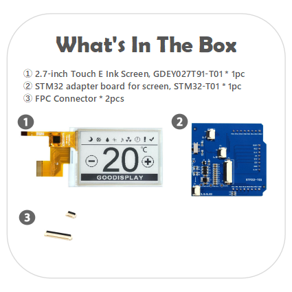 2.7 inch touch eink epaper 264x176 resolution epd display with adapter board, GDEY027T91-T01 with STM32 adapter board