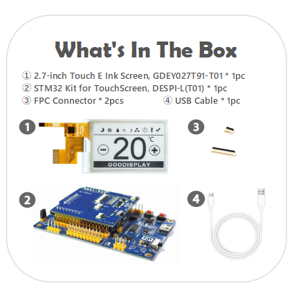 2.7 inch touch eink epaper 264x176 resolution epd display with adapter board, GDEY027T91-T01 with STM32 adapter board