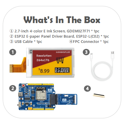 2.7" Four-Color E-Ink Display Module 12s Refresh 264x176 Resolution Low Power e-Paper