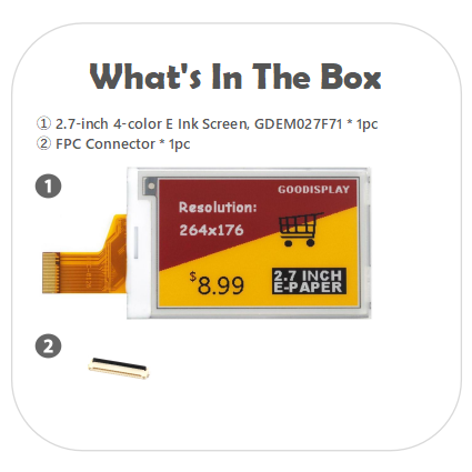 2.7" Four-Color E-Ink Display Module 12s Refresh 264x176 Resolution Low Power e-Paper