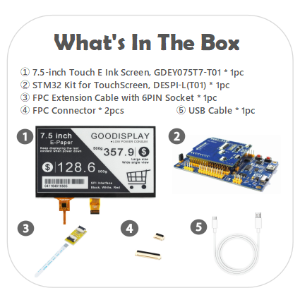 7.5-Inch Touch E-Paper E-Ink Display HAT 800x480 Resolution Black&White Paper-like Display