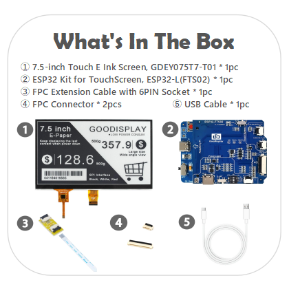 7.5-Inch Touch E-Paper E-Ink Display HAT 800x480 Resolution Black&White Paper-like Display