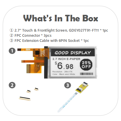 E-Ink Paper Front-Light Touch 2.7" e-Paper Display for Raspberry Pi Eink Display Module HAT Starter Kit