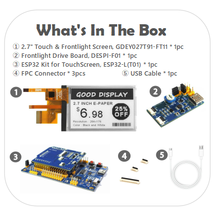 E-Ink Paper Front-Light Touch 2.7" e-Paper Display for Raspberry Pi Eink Display Module HAT Starter Kit