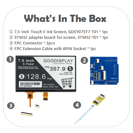 7.5-Inch Touch E-Paper E-Ink Display HAT 800x480 Resolution Black&White Paper-like Display