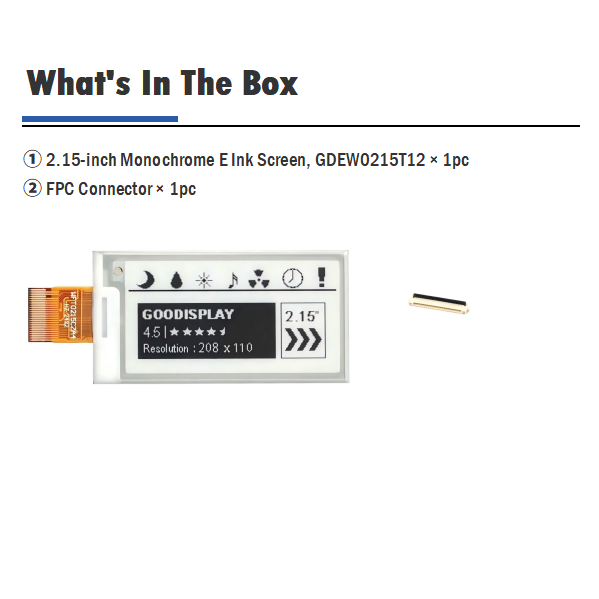 Low-Cost 2.15-Inch E Ink E-paper Display Screen 0.5s Partial Refresh 208x112 Resolution, GDEW0215T12