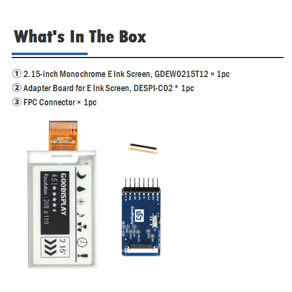 Low-Cost 2.15-Inch E Ink E-paper Display Screen 0.5s Partial Refresh 208x112 Resolution, GDEW0215T12