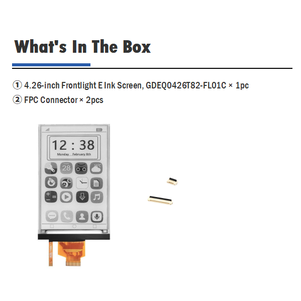 4.26" E Ink Display Front Light 800x480 Resolution Low Power SPI Interface GDEQ0426T82-FL01C