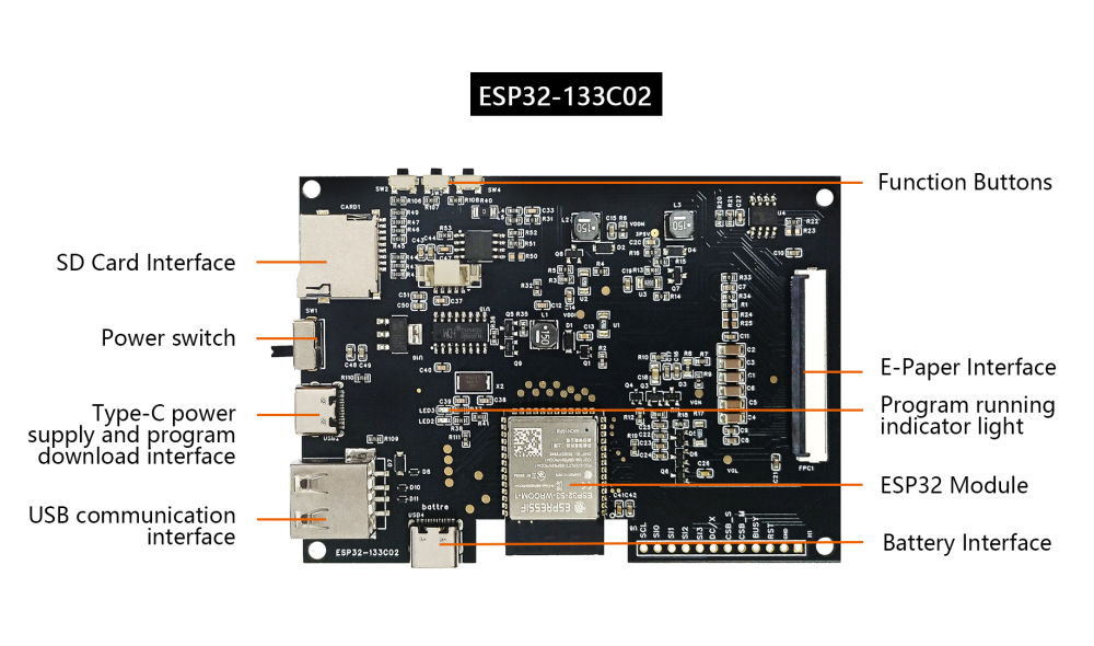 Development Kit for 13.3-inch E6 Series Color Display QSPI Driver Board, ESP32-133C02