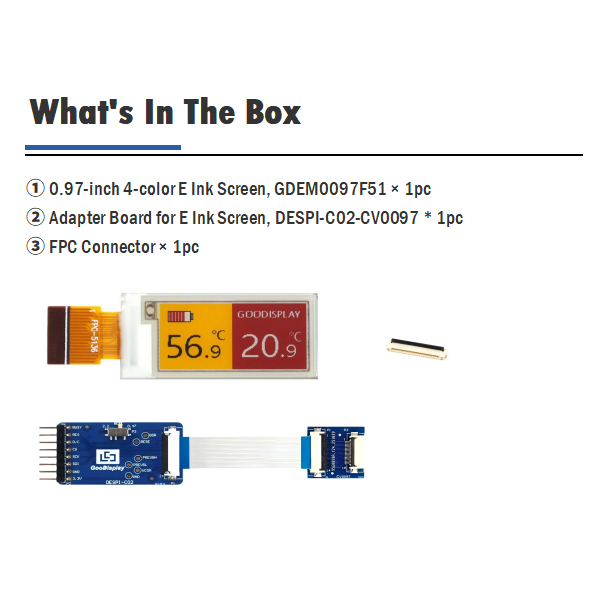0.97-Inch E Ink Display Versatile Black,White,Yellow&Red Options for Modern Tech Solutions 18PIN GDEM0097F51