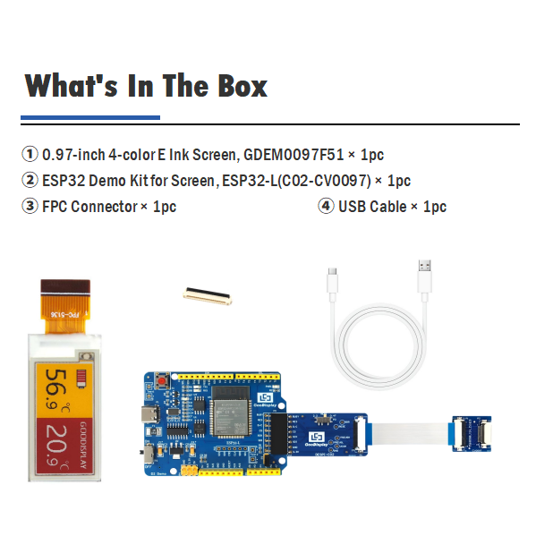 0.97-Inch E Ink Display Versatile Black,White,Yellow&Red Options for Modern Tech Solutions 18PIN GDEM0097F51