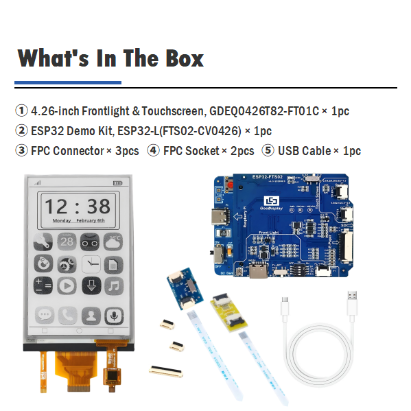 4.26" E-Paper Display with Frontlight & Touch for ESP32 - High Contrast E-Ink Screen Module
