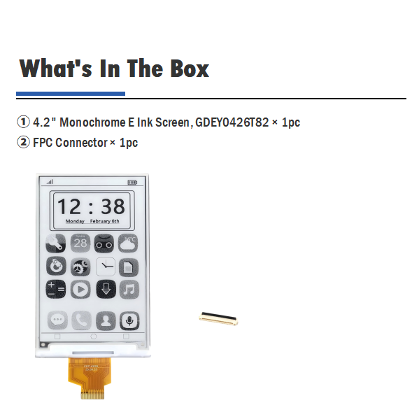 4.26 Inch E-paper Display 1.5s Fast Update 0.42s Partial Refresh Morochrome SPI E-ink GDEY0426T82