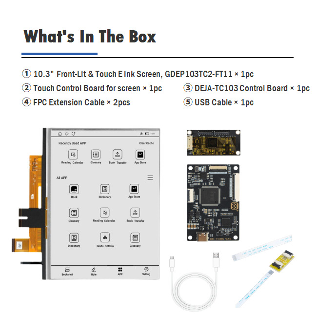10.3" Front-Lit E Ink Display with Touchscreen Capability1404×1872 HD E-paper for eBook Readers, GDEP103TC2-FT11