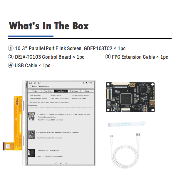 Large 10.3-Inch Parallel Port E Ink Raw Display 1872×1404 High-Resolution Paper Electronic Display, GDEP103TC2