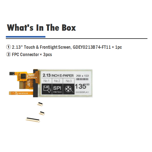 2.13" Touchscreen and Front-light E-Paper HAT Capacitive Touch E-Ink Module, GDEY0213B74-FT11
