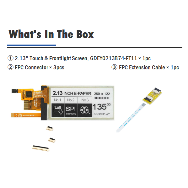 2.13" Touchscreen and Front-light E-Paper HAT Capacitive Touch E-Ink Module, GDEY0213B74-FT11