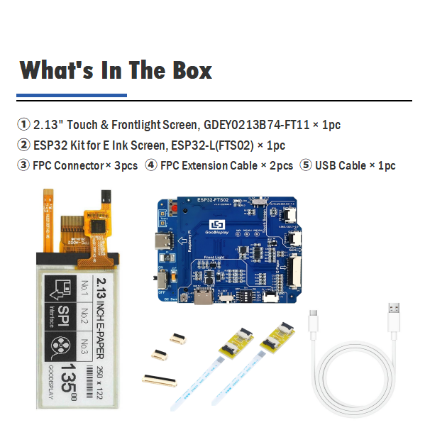 2.13" Touchscreen and Front-light E-Paper HAT Capacitive Touch E-Ink Module, GDEY0213B74-FT11