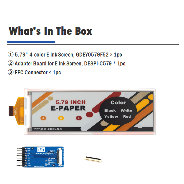 5.79" 4-Color E-Ink Display 12s Fast Refresh E-Paper Screen 792x272 High-Resolution, GDEY0579F52