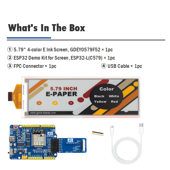 5.79" 4-Color E-Ink Display 12s Fast Refresh E-Paper Screen 792x272 High-Resolution, GDEY0579F52