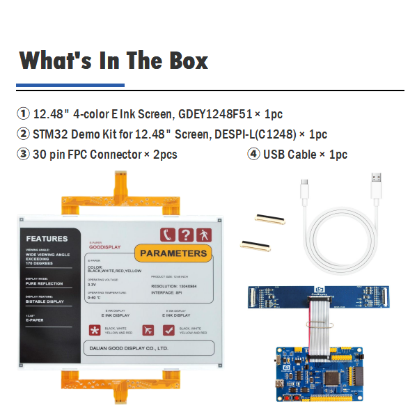 12.48" Ultra-Low Power Quad-Color E-Ink Display 1304×984 HD Eco-Friendly Digital Signage, GDEY1248F51