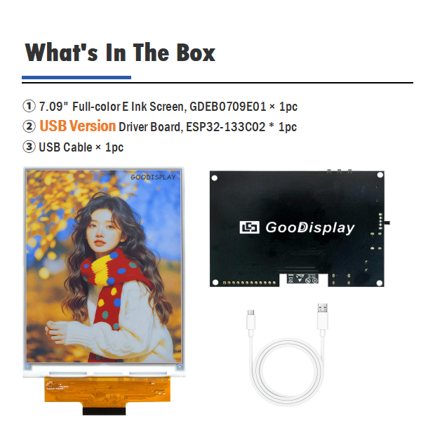 7.09 Inch Six Color E Ink Spectra 6 E-Paper Display 1600×1200 SPI Si TFT Low Power EPD Module for Digital Photo Frame Art Display, GDEB0709E01