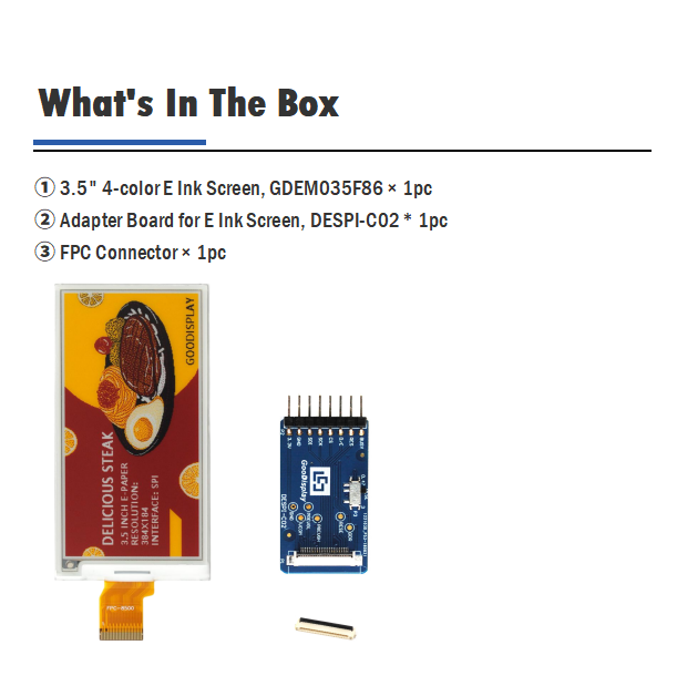 3.5" 4-Color E-Paper Display Zero-Power E Ink Module 384x184 High-Contrast SPI Ready, GDEM035F86