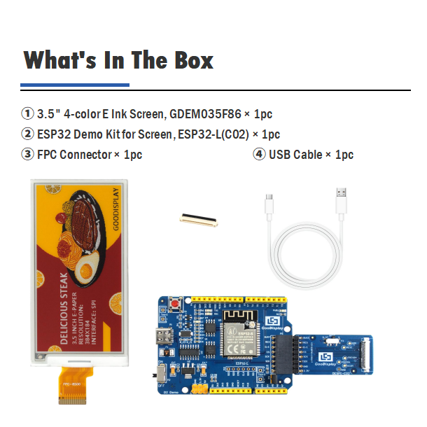 3.5" 4-Color E-Paper Display Zero-Power E Ink Module 384x184 High-Contrast SPI Ready, GDEM035F86