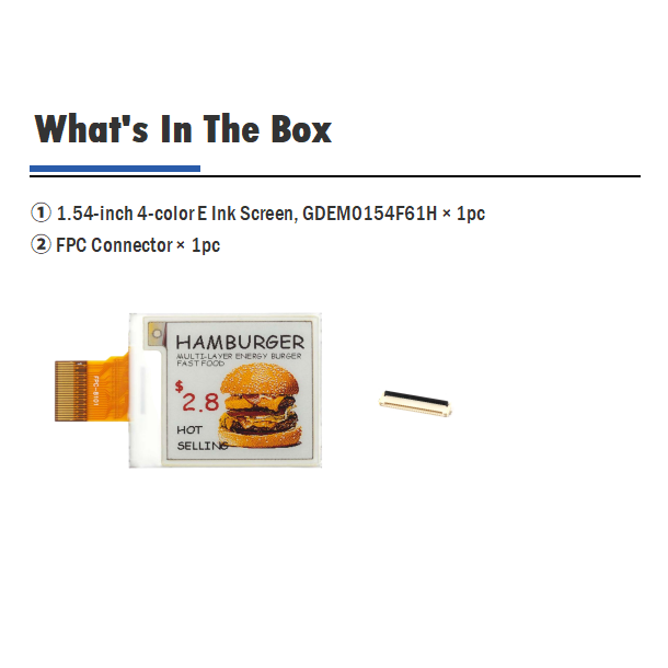 1.54-Inch E-Paper Display Four-Color Yellow & Red with High Resolution 200x200, GDEM0154F61H