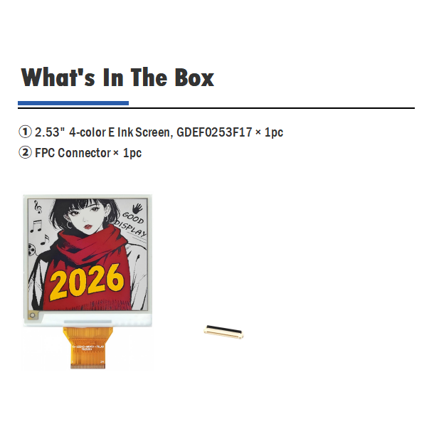 2.53inch 425x425 Pixels Quadruple Color E-Paper Display 237 PPI Square Electronic Ink Module，GDEF0253F17
