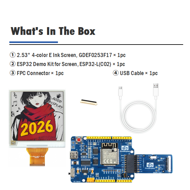 2.53inch 425x425 Pixels Quadruple Color E-Paper Display 237 PPI Square Electronic Ink Module，GDEF0253F17