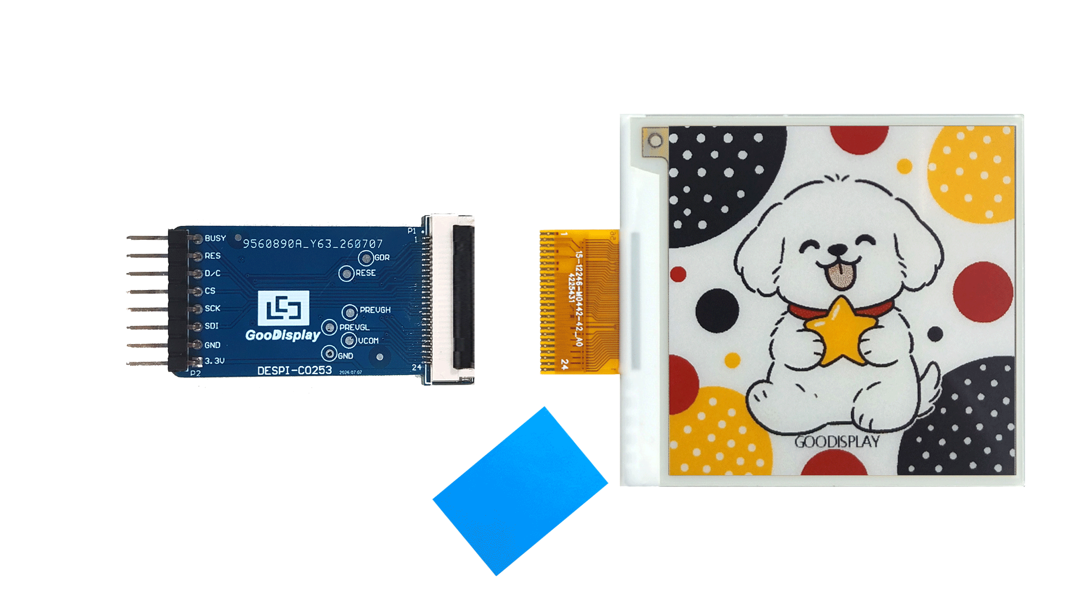 Soldered FPC Cable 2.53" 425x425 4-Color E-Ink Screen ePaper Display with Adapter Board, GDEF0253F16 & DESPI-C0253