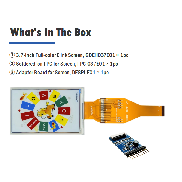 3.7" 6 Native Color E-paper E-Ink 234PPI Display, No Color Filter, Ultra Low Power SPI Interface, GDEH037E01