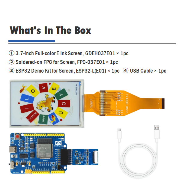 3.7" 6 Native Color E-paper E-Ink 234PPI Display, No Color Filter, Ultra Low Power SPI Interface, GDEH037E01