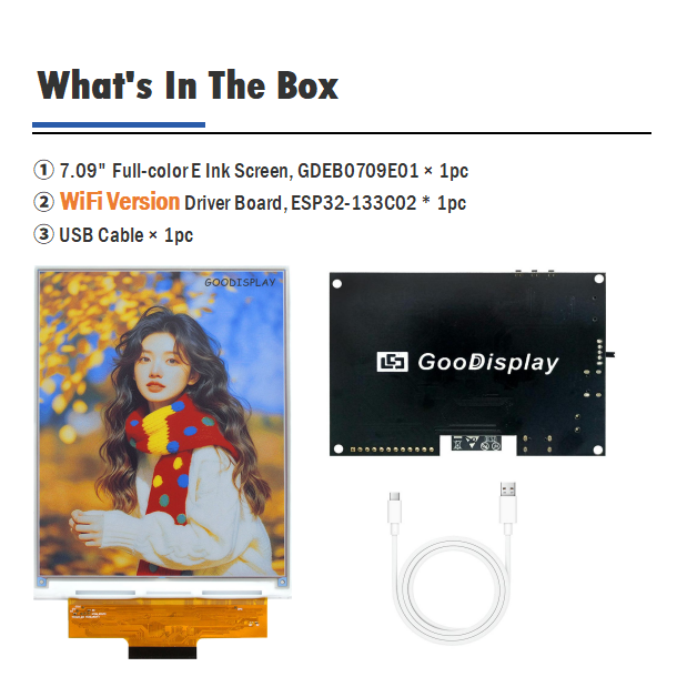 7.09 Inch Six Color E Ink Spectra 6 E-Paper Display 1600×1200 SPI Si TFT Low Power EPD Module for Digital Photo Frame Art Display, GDEB0709E01